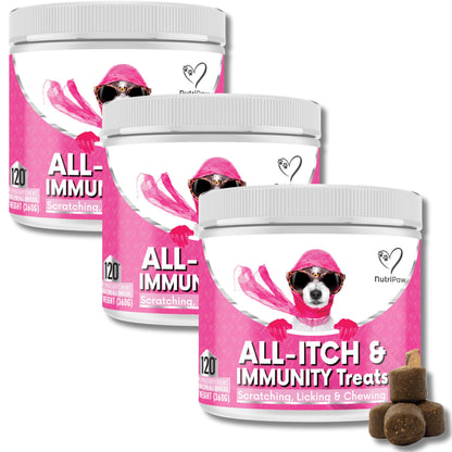 NutriPaw All-Itch Immunity Treats For Dogs - Soothe Itchy Paws, Eyes, Ears, Skin - Stop Itching, Licking, Scratching - Perfect for Small, Medium & Large Dogs - Supports Seasonal Itching