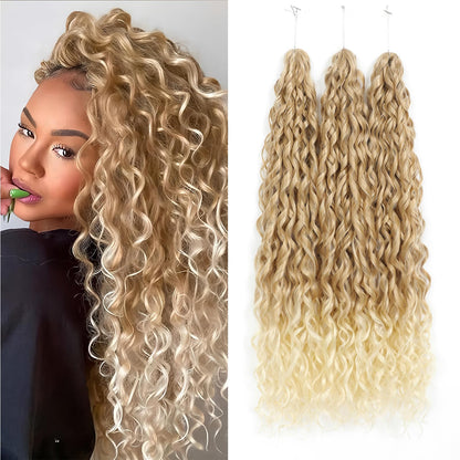 24Inch Deep Wave Twist Curly Crochet Hair Extensions 3Pack Deep Wavy Air Curl Bulk Hair Synthetic Boho Braids Water Wave Crochet Hair Extension for Women (T30/pink, 24Inch-3Pack)