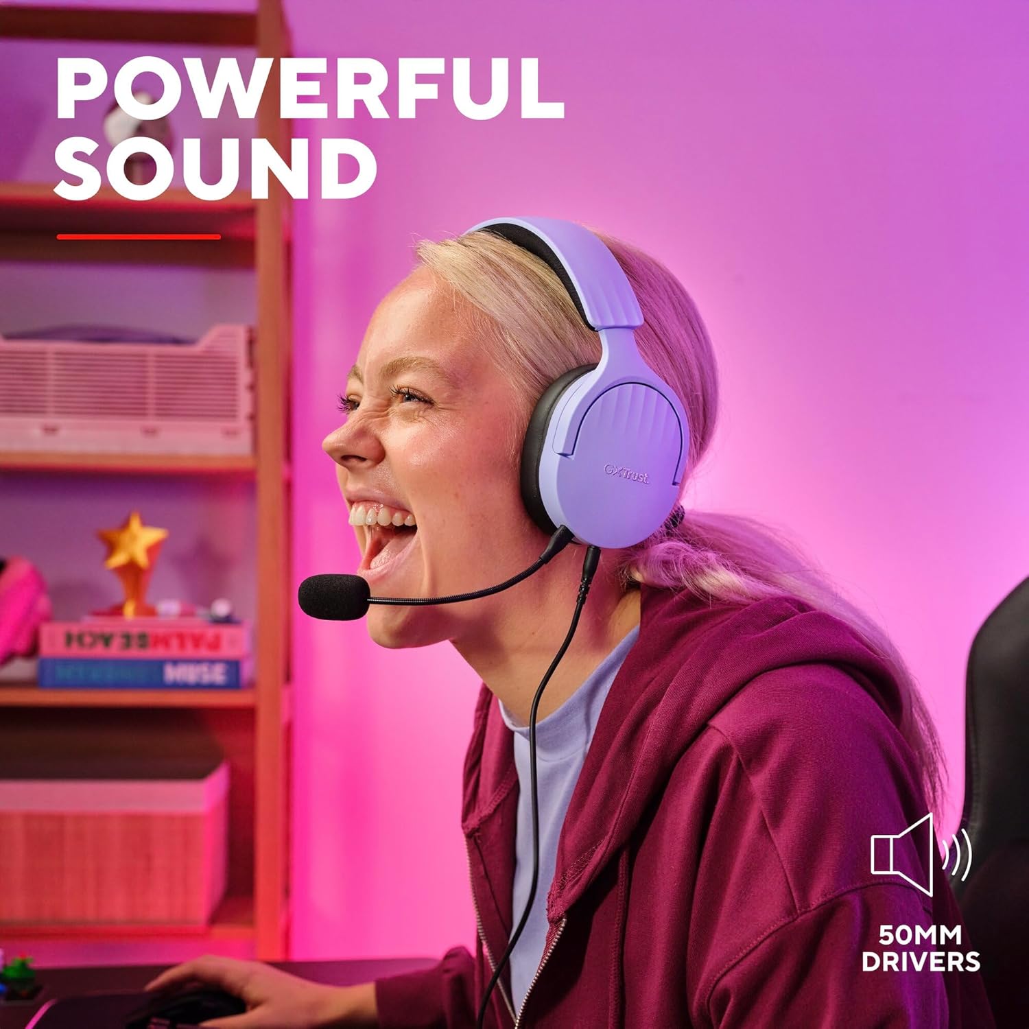 Trust Gaming GXT 489 Fayzo Gaming Headset for PC, PS5, PS4, Xbox Series X|S, Switch, Mobile, 3.5 mm Jack, 35% Recycled Plastics, Over-Ear Wired Headphones with Noise Cancelling Microphone - Purple