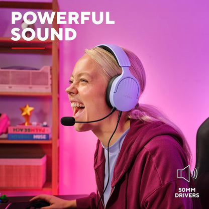 Trust Gaming GXT 489 Fayzo Gaming Headset for PC, PS5, PS4, Xbox Series X|S, Switch, Mobile, 3.5 mm Jack, 35% Recycled Plastics, Over-Ear Wired Headphones with Noise Cancelling Microphone - Purple