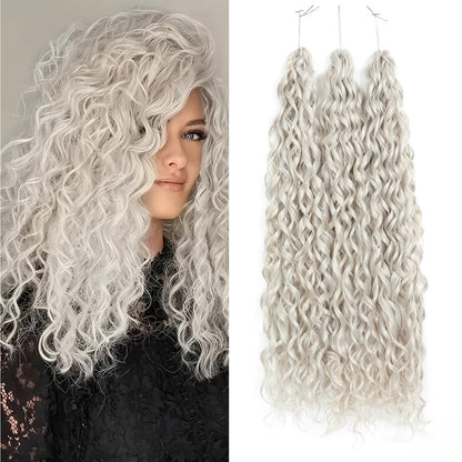 24Inch Deep Wave Twist Curly Crochet Hair Extensions 3Pack Deep Wavy Air Curl Bulk Hair Synthetic Boho Braids Water Wave Crochet Hair Extension for Women (T30/pink, 24Inch-3Pack)