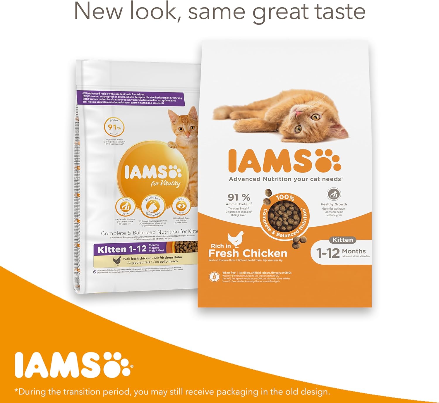 IAMS for Vitality Dry Kitten Food with Fresh Chicken, 3 kg, Packaging may vary