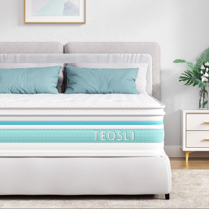 TeQsli Super King Mattress, 6FT 7-Zone Memory Foam, 10 Inch Pocket Sprung Hybrid Orthopedic Mattress Medium Firm with Pressure Relief and Motion Isolation, Super King (180x200x25cm)