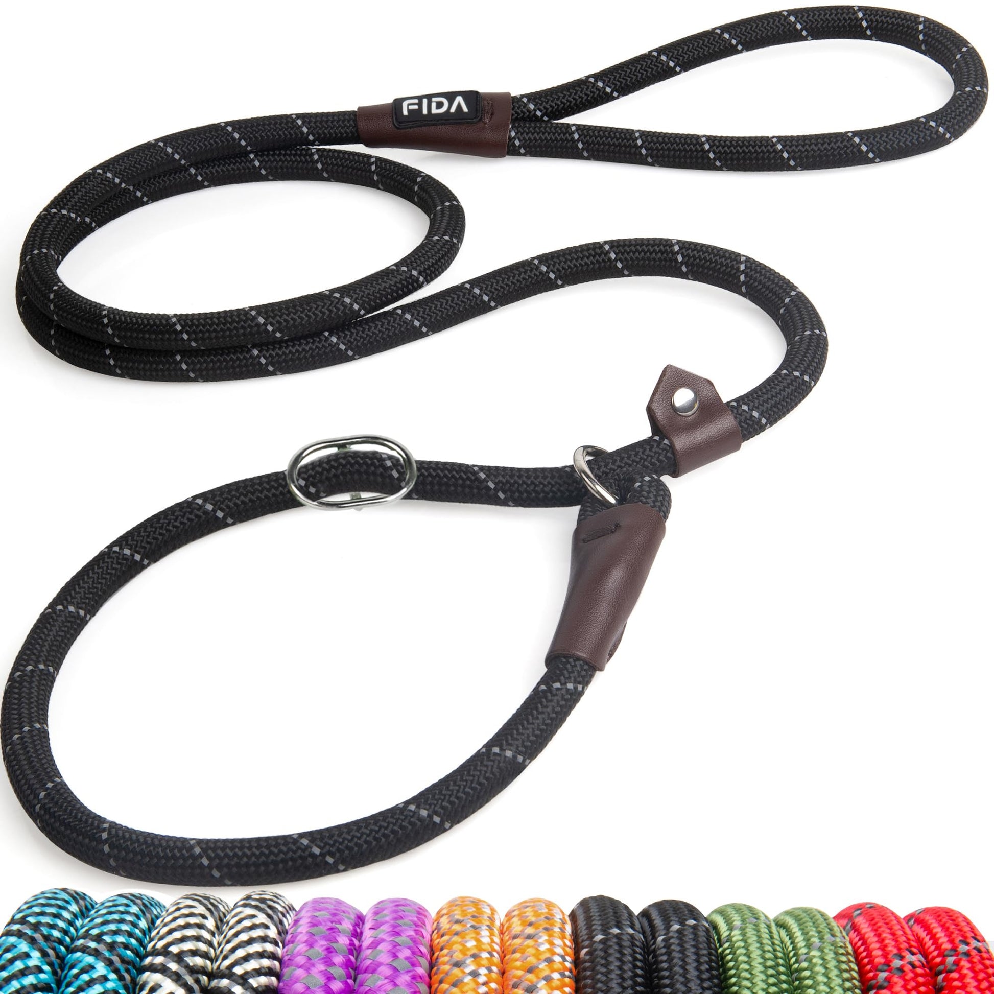 Fida Slip Rope Dog Lead | 1.8m, One-Size-Fits-All, Slip-On Rope Leash. Easy to Slip On, No Collar or Harness Needed. Durable & Weather Resistant Climbers Rope with Reflective Stitching (Green)