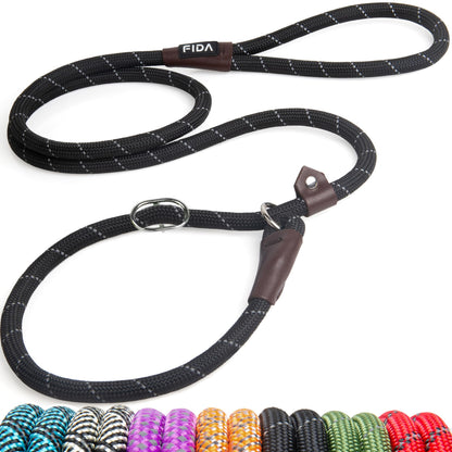 Fida Slip Rope Dog Lead | 1.8m, One-Size-Fits-All, Slip-On Rope Leash. Easy to Slip On, No Collar or Harness Needed. Durable & Weather Resistant Climbers Rope with Reflective Stitching (Green)