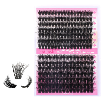 FADLASH DIY Lash Extension Kit Individual Lashes Clusters30P+40P D Curl 8-16mm Lash Bond and Seal, Clusters Lash Glue Remover and Eyelash Tweezers for Eyelash Extensions