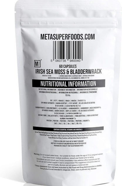 Sea Moss and Bladderwrack 60 Capsules (3600mg) High Strength Sea Moss | Vegan | Non GMO | No Binders No Fillers No Additives | Dr Sebi Irish Sea Moss