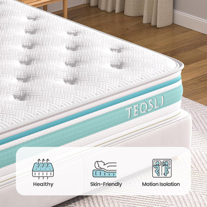 TeQsli King Mattress, 5FT 7-Zone Gel Memory Foam, 10 Inch Pocket Sprung Hybrid Orthopedic Mattress Medium Firm for Pressure Relief and Motion Isolation, King (150x200x25cm)