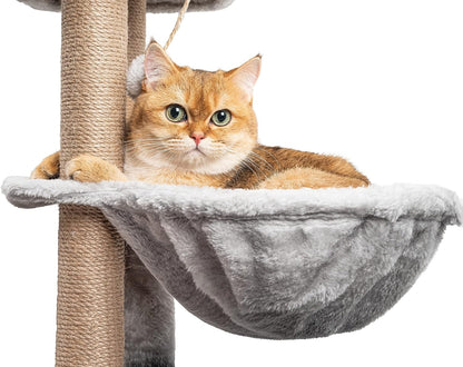Cat Tree, 145cm Stable Cat Scratching Post for Indoor Cats, Multi-Level Cat Climbing Tower With Posts Fully Wrapped in Natural Sisal Rope, Suitable for Kitty Kitten