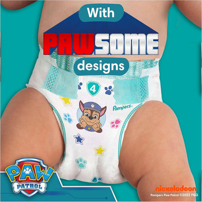 Pampers Baby-Dry Paw Patrol Edition Size 4, 222 Nappies, 9kg - 14kg, Monthly Pack, with A Stop & Protect Pocket to Help Prevent Leaks at The Back