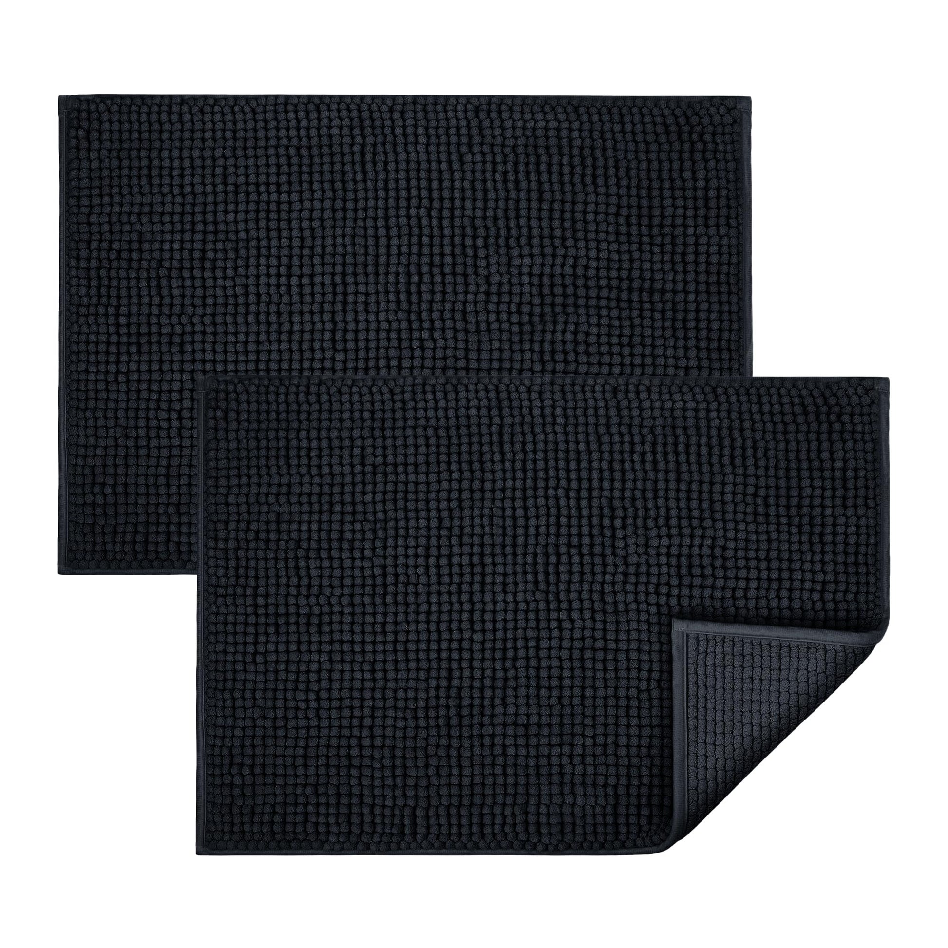 Bath Mat Non Slip Anti Mould 40 x 60 cm – Grey Chenille Bathroom Mat Extra Soft & Fluffy Bathmat Machine Washable Super Water Absorption Shower Mat