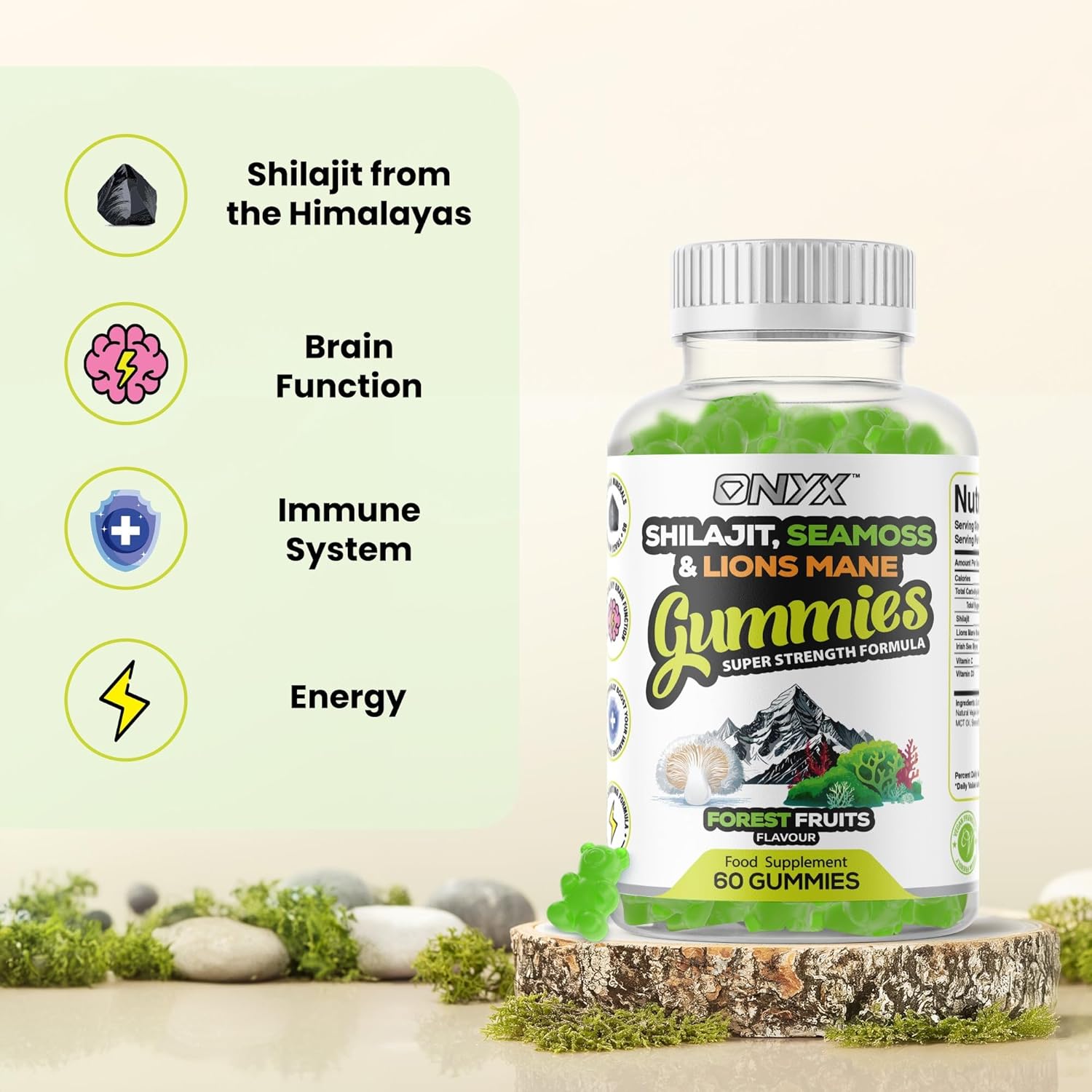 Shilajit, Sea Moss & Lion's Mane Gummies - 3000mg Adaptogen Blend with Vitamin D3 & C - 3 in 1, Immune Support & Energy Booster 85+ Trace Minerals - Vegan Friendly- 120 Gummies (60 Servings)