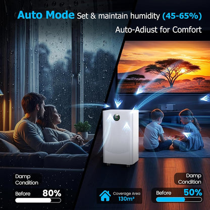 12L/day Dehumidifier with Humidity Sensor & Display and 24-Hour Timer, 3 Dehumidification Modes, Suitable Bedrooms, Office, Basements, Continuous Draining, White