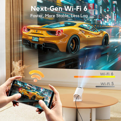 Mini Projector [Built-in Apps] AKIYO O2 2025 Upgraded 18000 Lumen Projector with WiFi6 & BT5.4, Portable Projectors 1080P Supported, Auto Keystone, 180° Rotation Compatible with HDMI/USB/Laptop/Switch