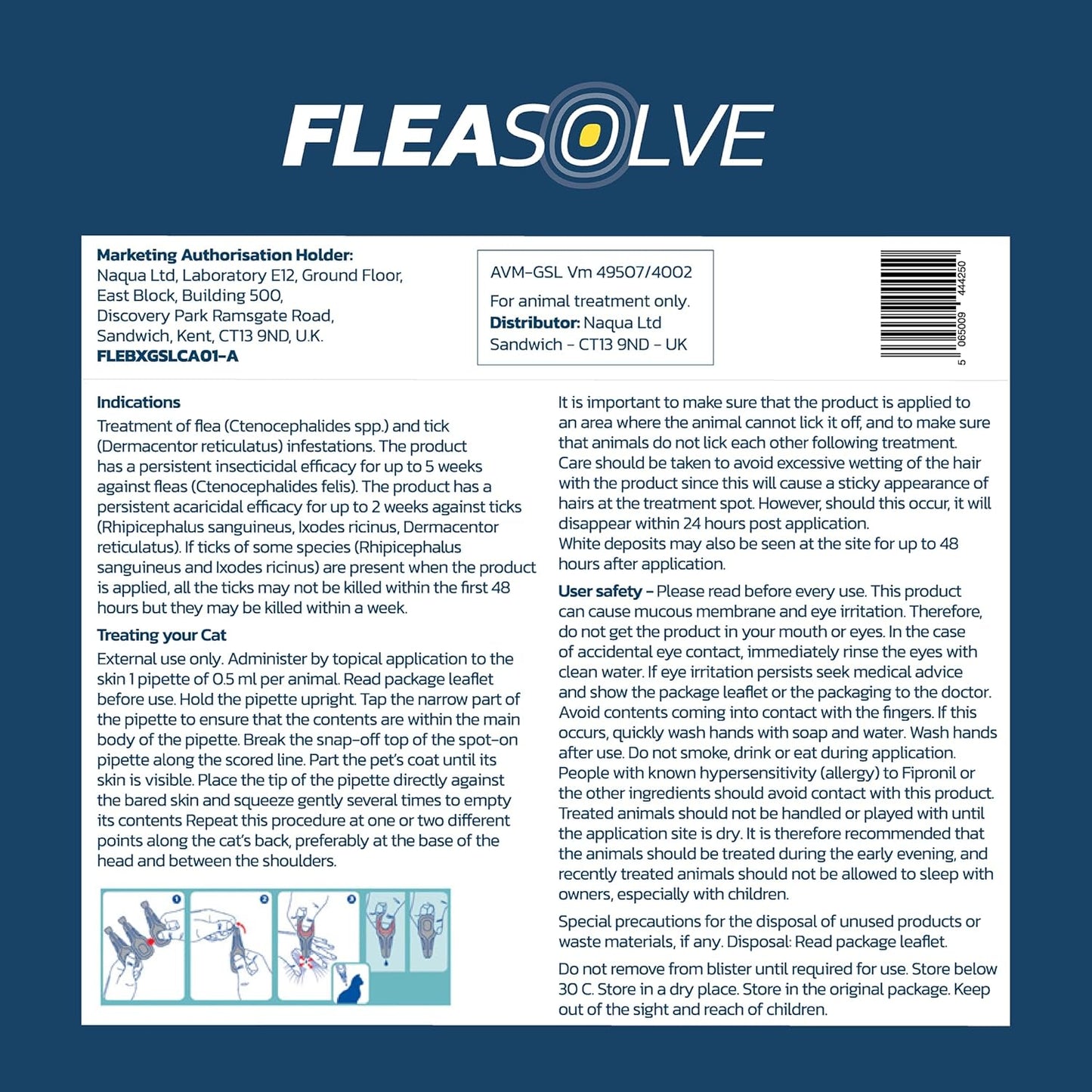 Cat Flea Treatment Spot On x 6 - Flea Treatment Cat Spot On for Cats & Kittens Over 1kg - 6 Pipettes, 6 Doses - Fast-Acting FleaSolve Solution
