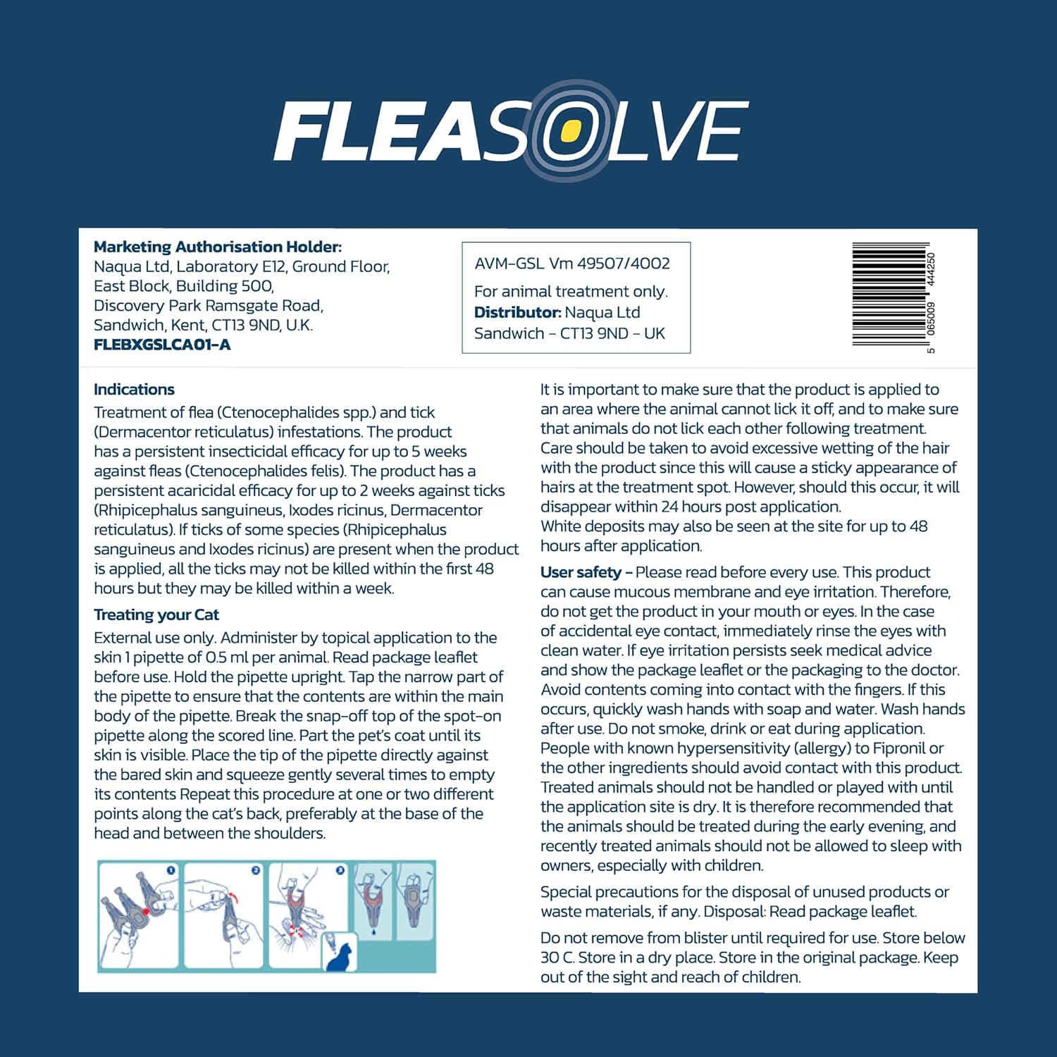 Cat Flea Treatment Spot On x 6 - Flea Treatment Cat Spot On for Cats & Kittens Over 1kg - 6 Pipettes, 6 Doses - Fast-Acting FleaSolve Solution