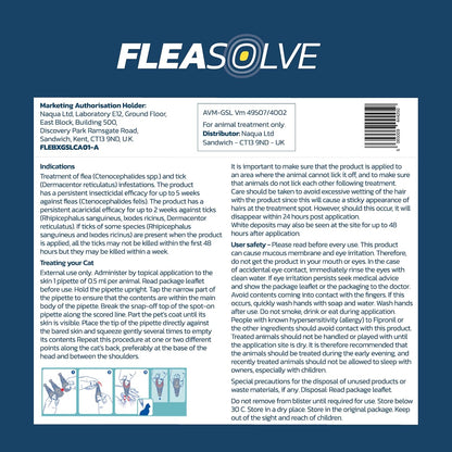 Cat Flea Treatment Spot On x 6 - Flea Treatment Cat Spot On for Cats & Kittens Over 1kg - 6 Pipettes, 6 Doses - Fast-Acting FleaSolve Solution