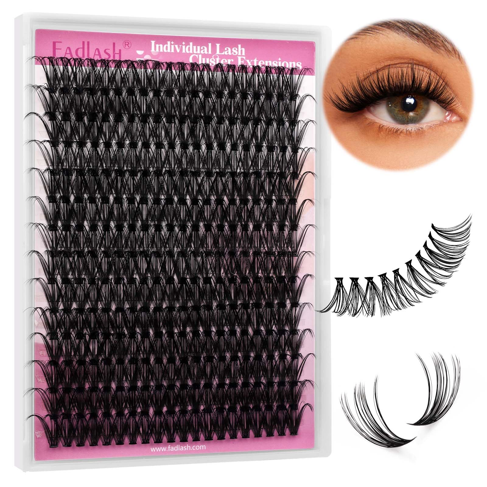 FADLASH DIY Lash Extension Kit Individual Lashes Clusters30P+40P D Curl 8-16mm Lash Bond and Seal, Clusters Lash Glue Remover and Eyelash Tweezers for Eyelash Extensions