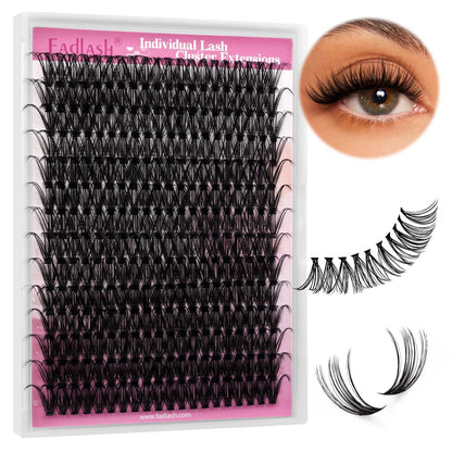 FADLASH DIY Lash Extension Kit Individual Lashes Clusters30P+40P D Curl 8-16mm Lash Bond and Seal, Clusters Lash Glue Remover and Eyelash Tweezers for Eyelash Extensions