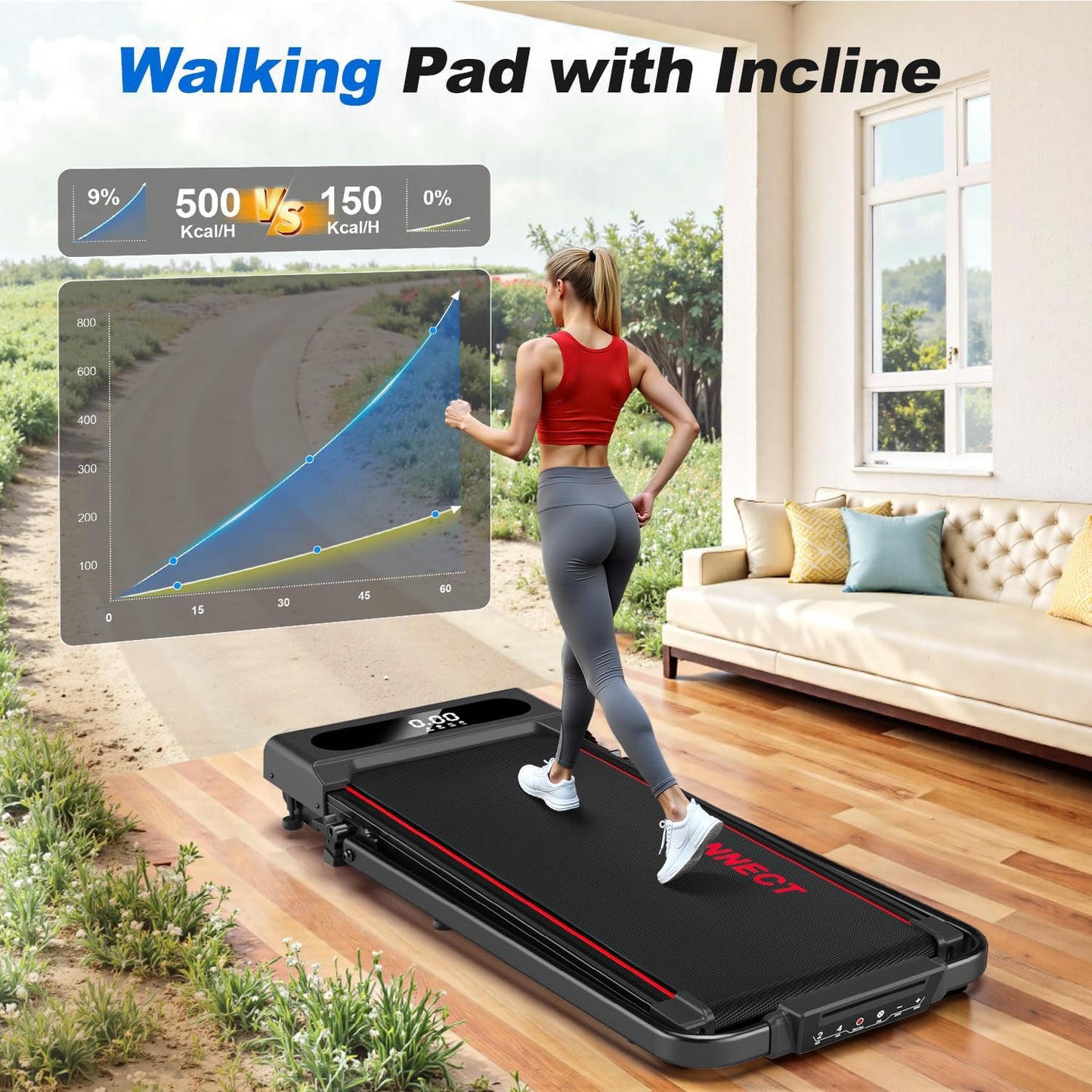 6 in 1 Folding Treadmill with 12KM/H, 9% Incline Walking Pad Foldable with APP, 2.75HP Under Desk Treadmills for Home Office, Running Machine Portable with Magnetic Remote Control, 350LBS Weight