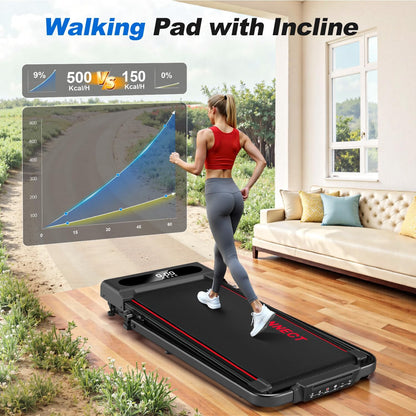 6 in 1 Folding Treadmill with 12KM/H, 9% Incline Walking Pad Foldable with APP, 2.75HP Under Desk Treadmills for Home Office, Running Machine Portable with Magnetic Remote Control, 350LBS Weight