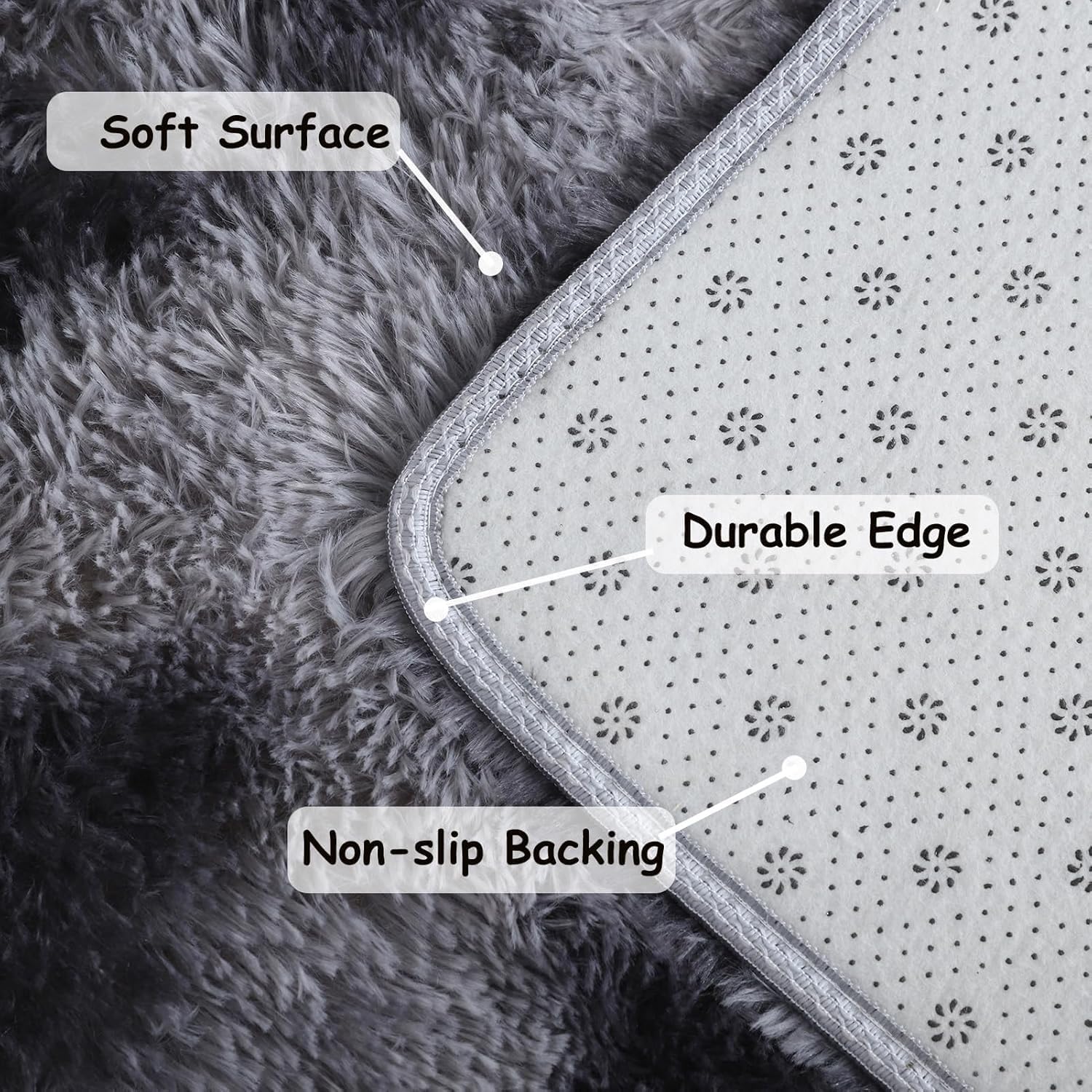 Rugs Living Room Large Rugs Bedroom Anti Skid Rug Shaggy Soft Rug for Living Room Bedroom Play Area Kids Room Luxury Decorative (Dark Grey, 180x270cm)