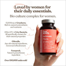 Intimate Flora for Women | 20 Billion CFU Fortified with 15,000mg Cranberry, Fenugreek & Chlorella | Bio Cultures for Women's Intimate Flora | 60 Capsules | Free Soul