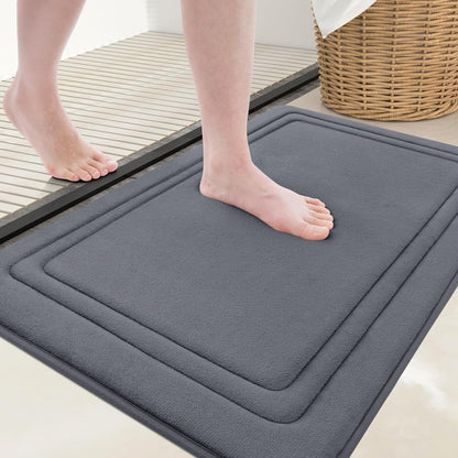 smiry Memory Foam Bath Mat - 40 x 60cm, Non-Slip, Super Absorbent, Comfortable - Machine-Washable Floor Rug, Dark Grey