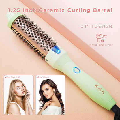 K&K Curling Iron with Tourmaline Ceramic Barrel, 32 mm Heated Round Brush, Professional 1.25 Inch Hair Curler up to 180°C Dual Voltage for Traveling, Hair Waving Style Tool, Ionic Thermal Brush