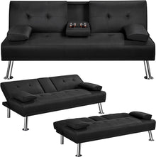 Yaheetech Sofa Bed Fabric Click Clack Sofa Bed with 2 Cup Holders, Convertible Futon Settee, Futon Recliner Lounge for Living Room, Spare Room, Bedroom, Black