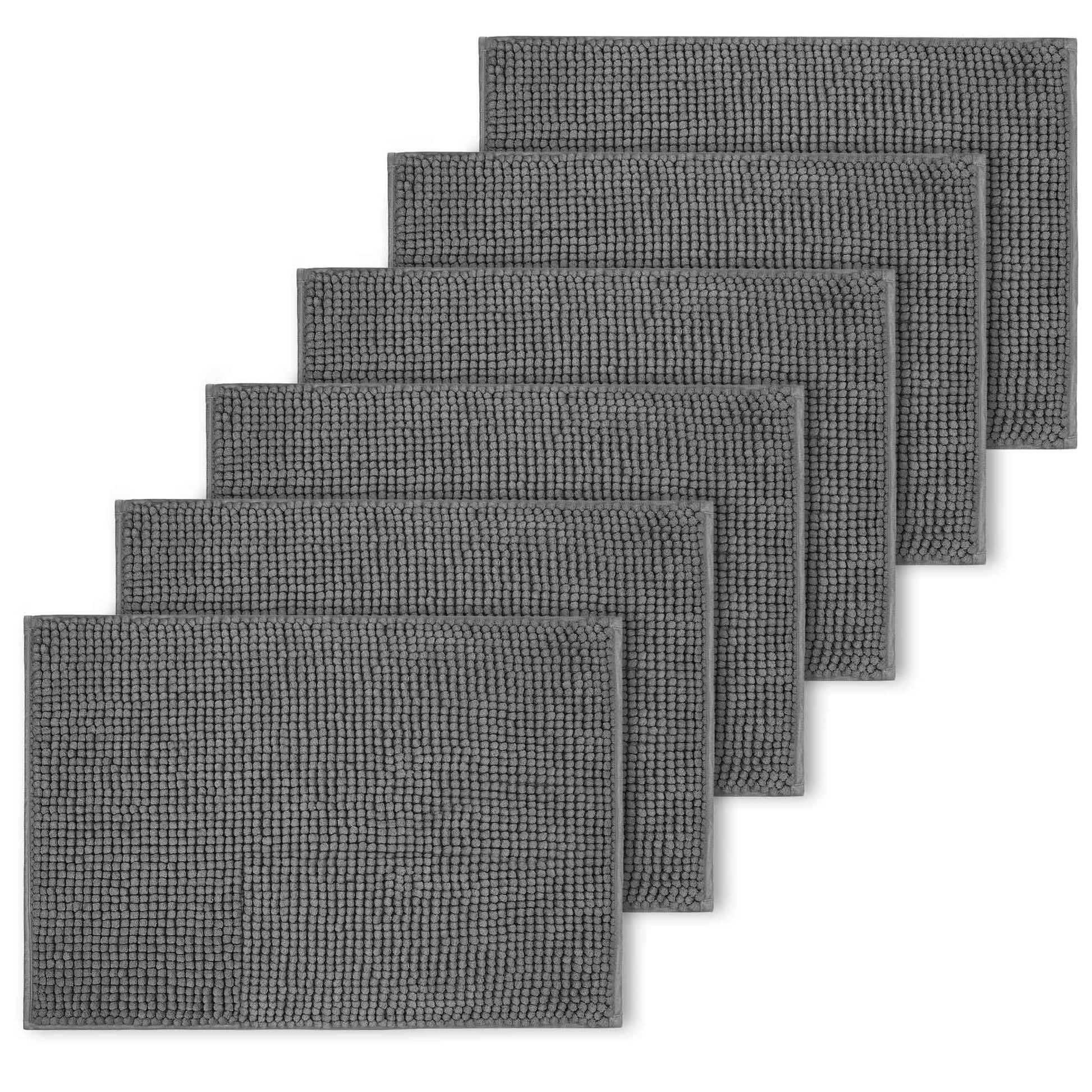 Bath Mat Non Slip Anti Mould 40 x 60 cm – Grey Chenille Bathroom Mat Extra Soft & Fluffy Bathmat Machine Washable Super Water Absorption Shower Mat