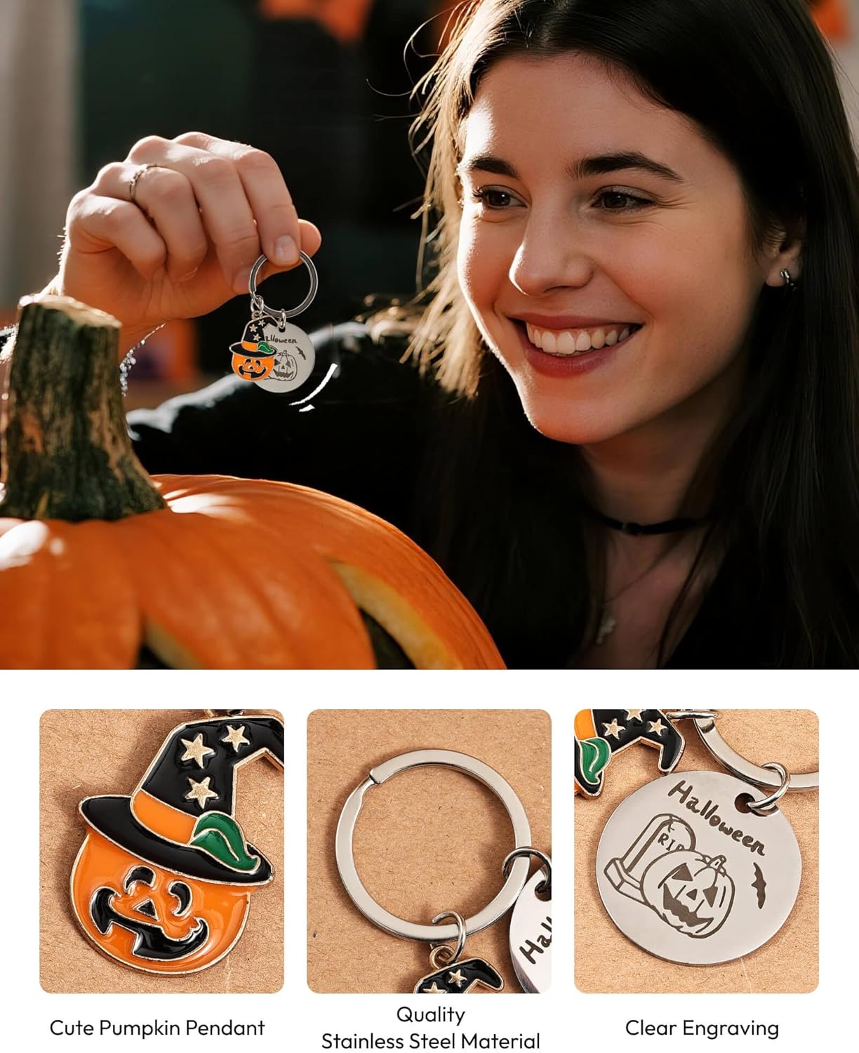 Halloween Gifts for Women Halloween Mug Socks 6-9 Pumpkin Keychain Haloween Accessories Ladies Gifts for Her Presents for Women Hallowee
