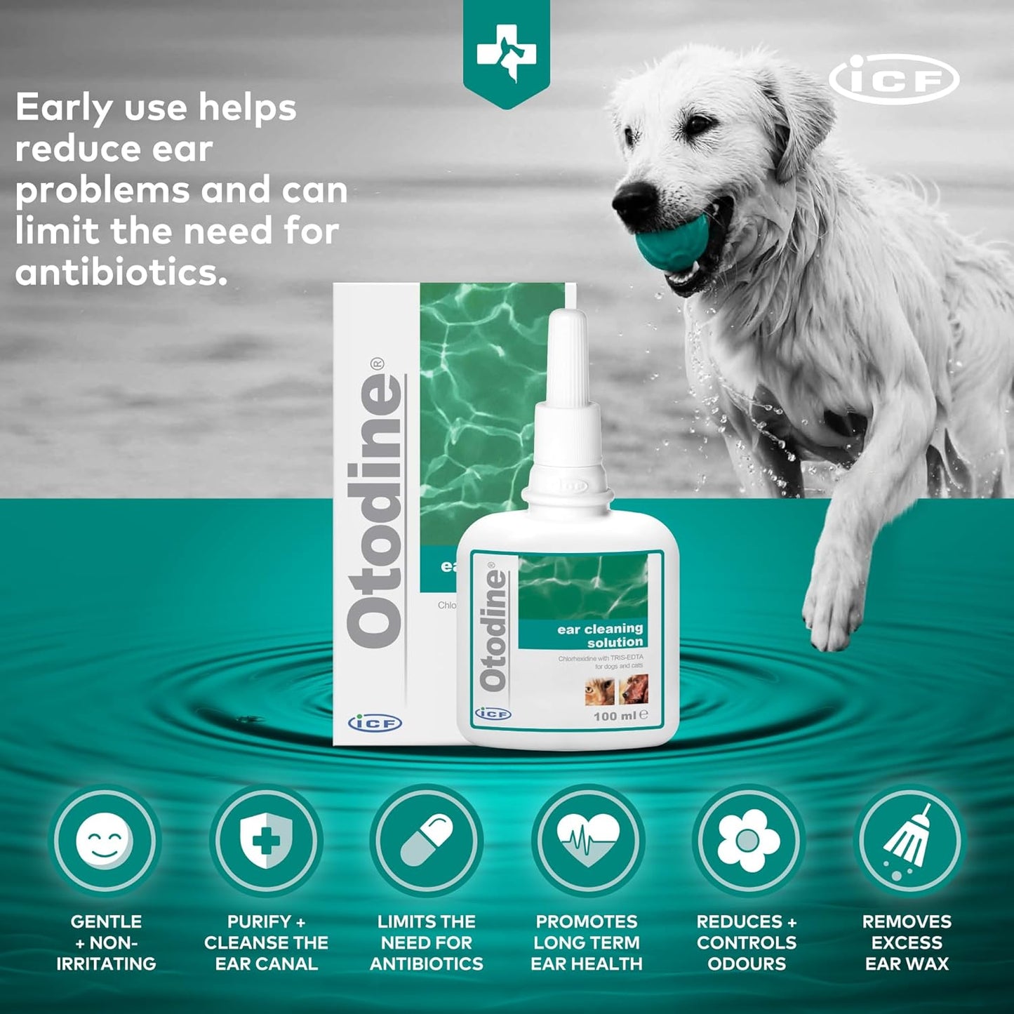 Otodine | Cat & Dog Ear Cleaner Solution | Dog Ear Drops to Stop Wax Build Up, Head Shaking, Discomfort, Ear Odour & Scratching | 100ml