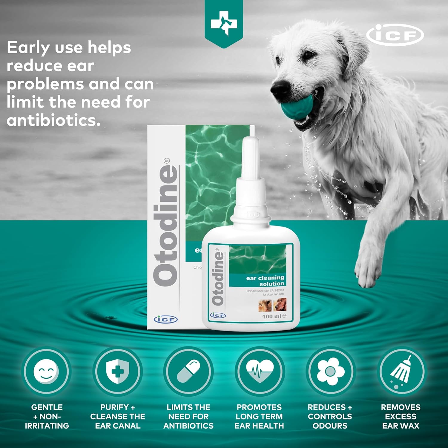 Otodine | Cat & Dog Ear Cleaner Solution | Dog Ear Drops to Stop Wax Build Up, Head Shaking, Discomfort, Ear Odour & Scratching | 100ml
