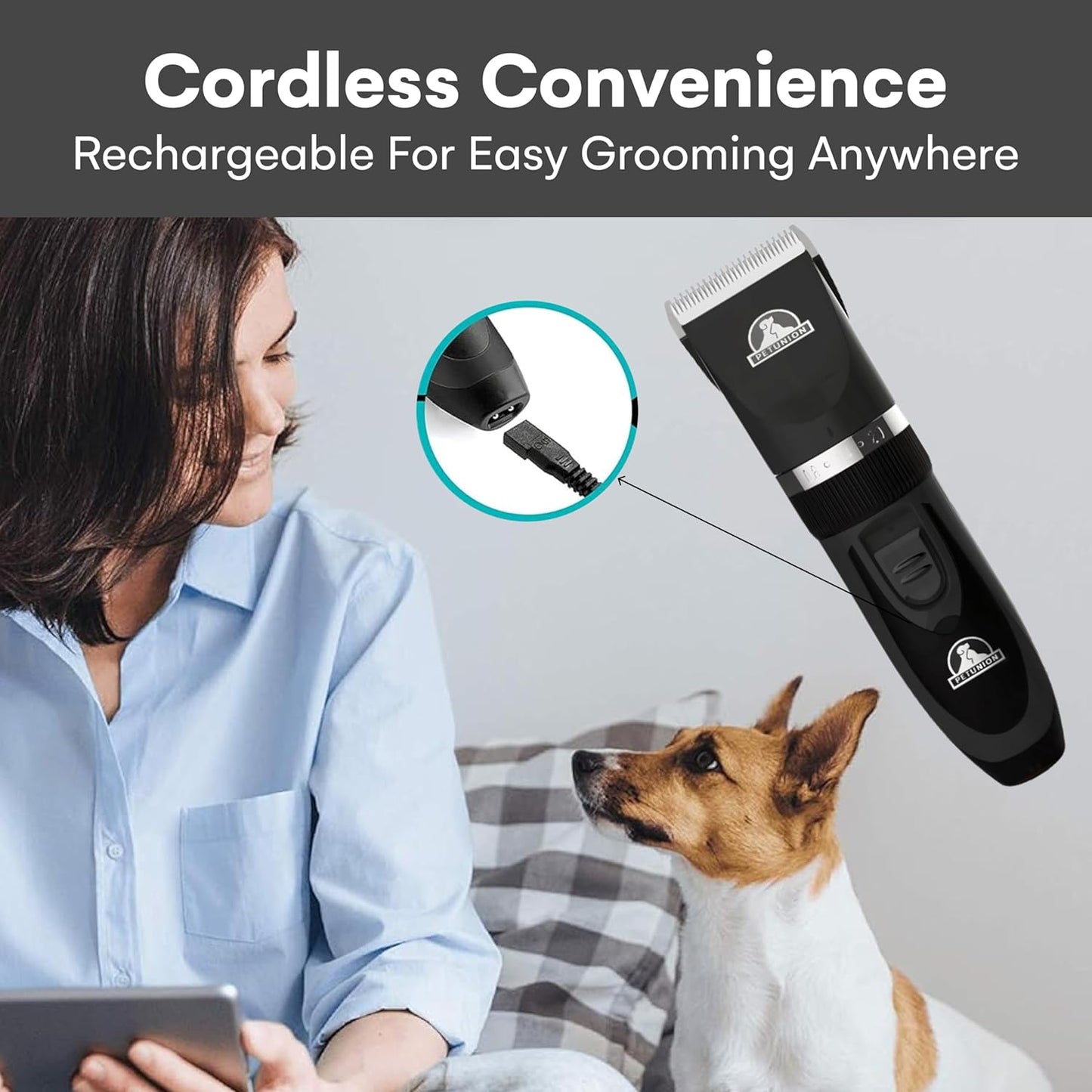 Pet Union Professional Dog Grooming Kit - Rechargeable, Cordless Pet Grooming Clippers & Dog Grooming Accessories, Low Noise & Suitable Dog Clippers, Cat Clippers and for Other Pets (Black)