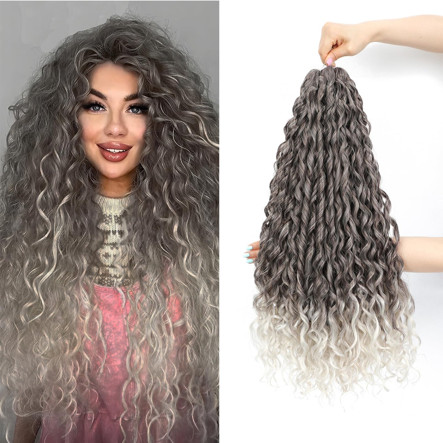 24Inch Deep Wave Twist Curly Crochet Hair Extensions 3Pack Deep Wavy Air Curl Bulk Hair Synthetic Boho Braids Water Wave Crochet Hair Extension for Women (T30/pink, 24Inch-3Pack)