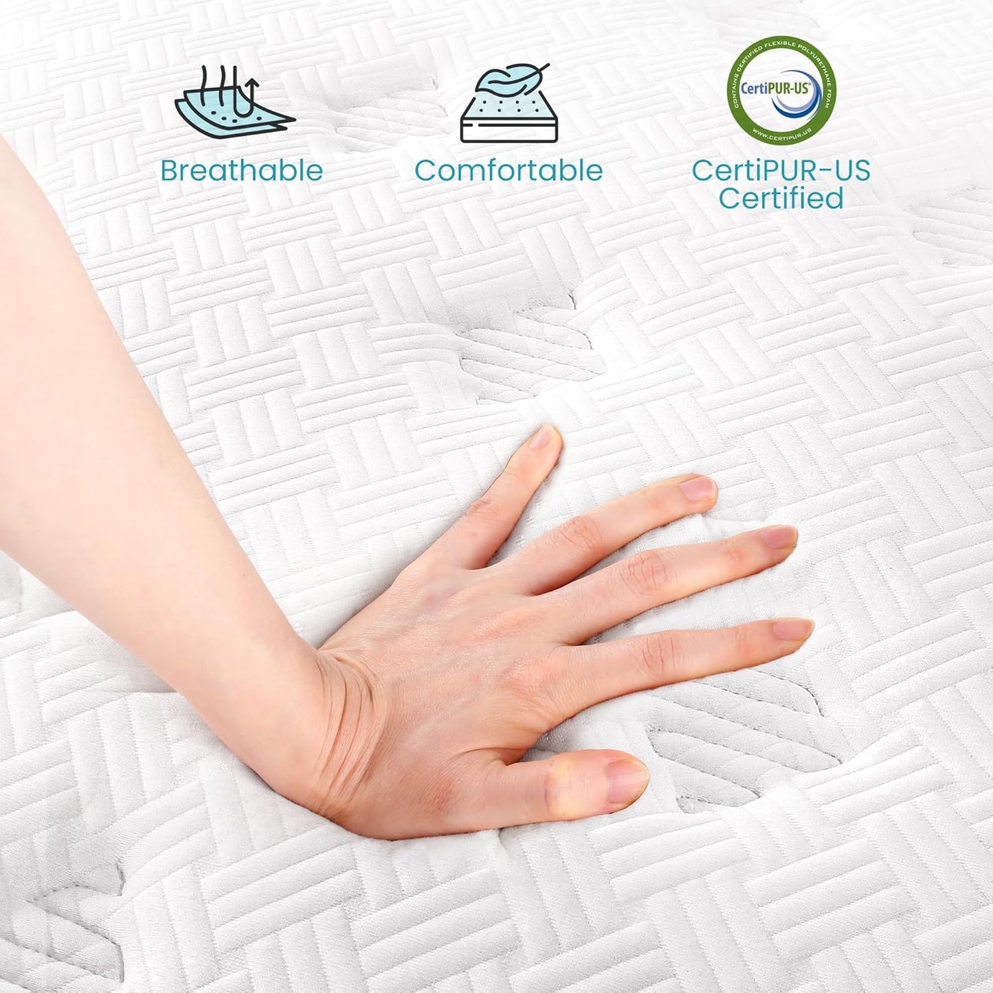 TeQsli King Mattress, 5FT 7-Zone Gel Memory Foam, 10 Inch Pocket Sprung Hybrid Orthopedic Mattress Medium Firm for Pressure Relief and Motion Isolation, King (150x200x25cm)