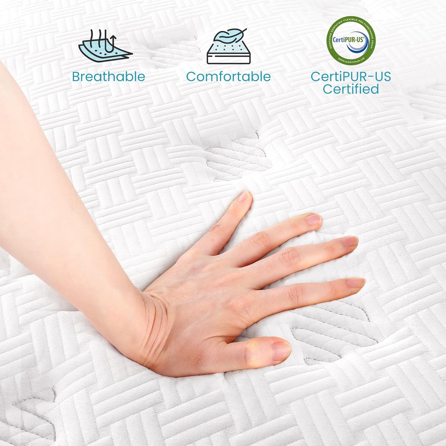 TeQsli King Mattress, 5FT 7-Zone Gel Memory Foam, 10 Inch Pocket Sprung Hybrid Orthopedic Mattress Medium Firm for Pressure Relief and Motion Isolation, King (150x200x25cm)