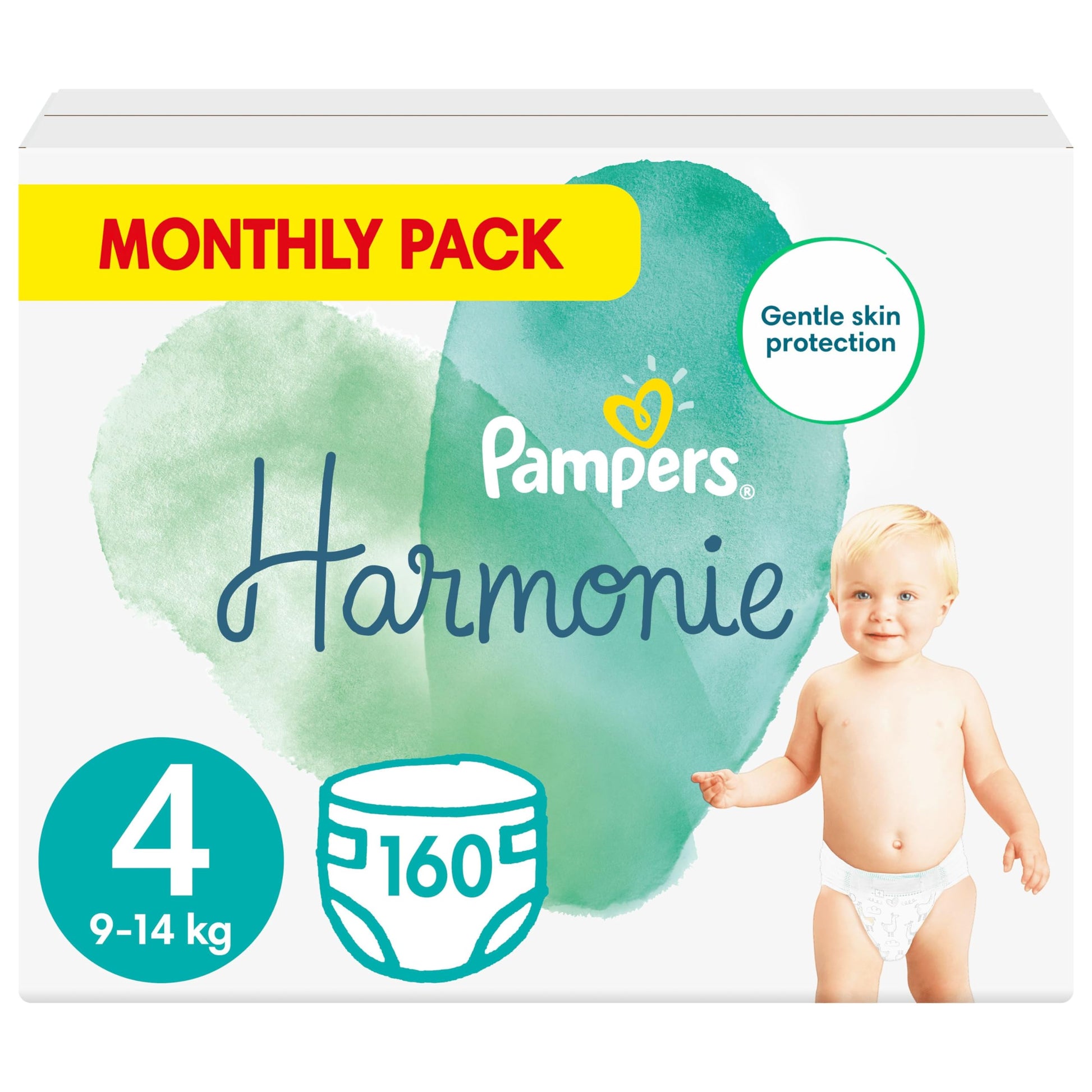 Pampers Harmonie Nappies Size 2, 204 Nappies, 4kg-8kg, Monthly Pack, Gentle Skin Protection with 100 Percent Pampers Protection