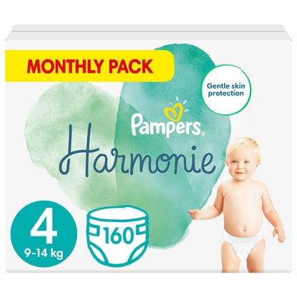 Pampers Harmonie Nappies Size 2, 204 Nappies, 4kg-8kg, Monthly Pack, Gentle Skin Protection with 100 Percent Pampers Protection