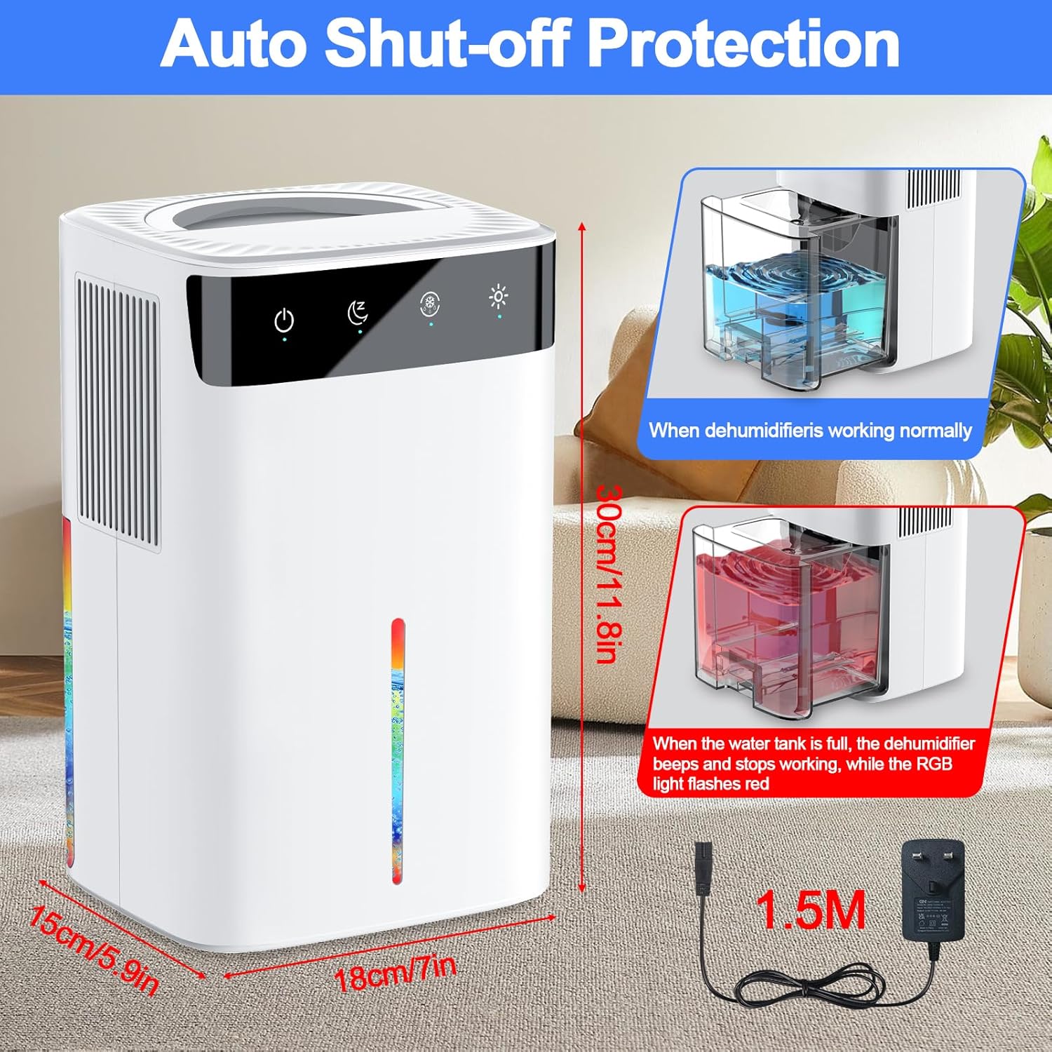 Dehumidifiers for Home-Dehumidifier Bedroom with Auto-Off,Quiet Energy-Saving Portable Small Dehumidifier with Auto Defrost & LED Lights,Sleep Mode,2.6L Mini Dehumidifiers for Bathroom,Office,RV-White