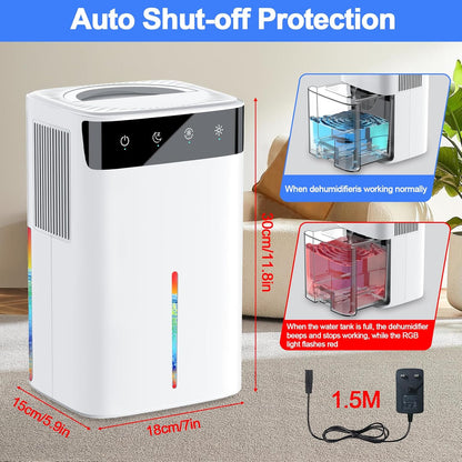 Dehumidifiers for Home-Dehumidifier Bedroom with Auto-Off,Quiet Energy-Saving Portable Small Dehumidifier with Auto Defrost & LED Lights,Sleep Mode,2.6L Mini Dehumidifiers for Bathroom,Office,RV-White