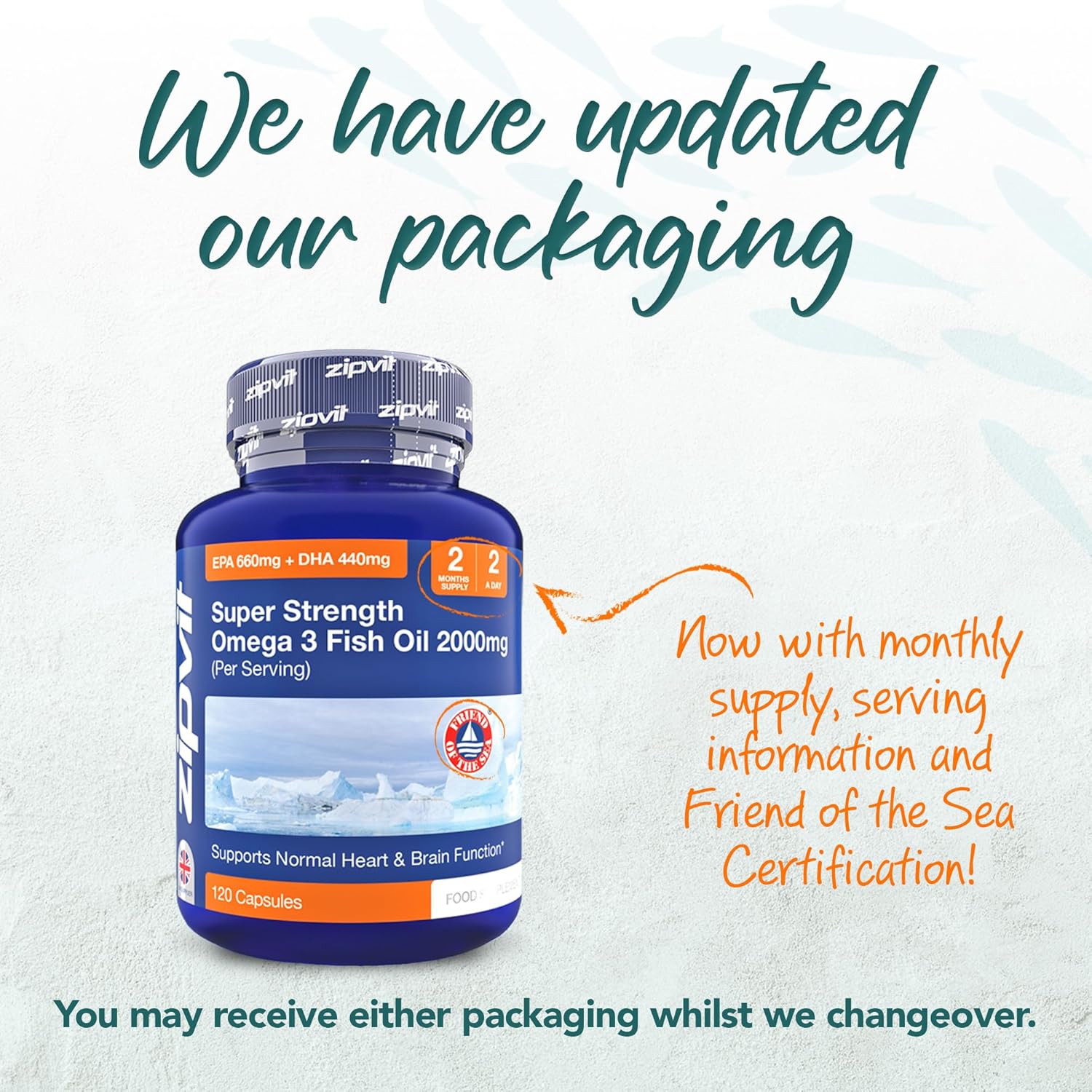 Omega 3 Fish Oil 2000mg, EPA 660mg DHA 440mg per Daily Serving. 120 Capsules (2 Months Supply). Supports Heart, Brain Function and Eye Health. 2 Capsules Per Serving
