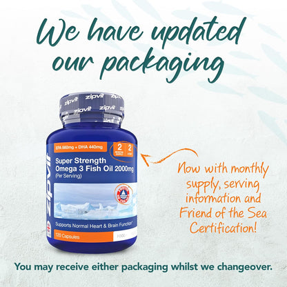 Omega 3 Fish Oil 2000mg, EPA 660mg DHA 440mg per Daily Serving. 120 Capsules (2 Months Supply). Supports Heart, Brain Function and Eye Health. 2 Capsules Per Serving