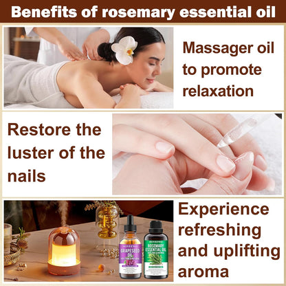 Rosemary Oil for Hair Growth,100% Pure & Natural Rosemary Essential Oil,Grapessed Oil for Skin & Hair Care & Eyelash Eyebrows Growth,Non-Greesy Hair Growth Oil/Serum Hair Loss Treatment for Women(2