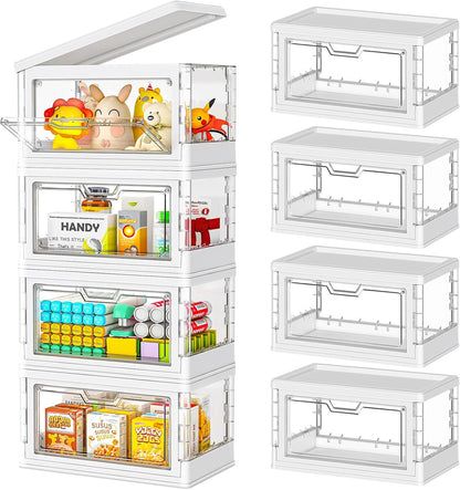【Latest Model】 4 Pack Mini Stackable Storage Boxes with Lid Multifunctional & Foldable Storage Box for Crafts, Snacks, Stationery and Desk Supplies, Ideal for Desk Organiser Clear Organizer Boxes