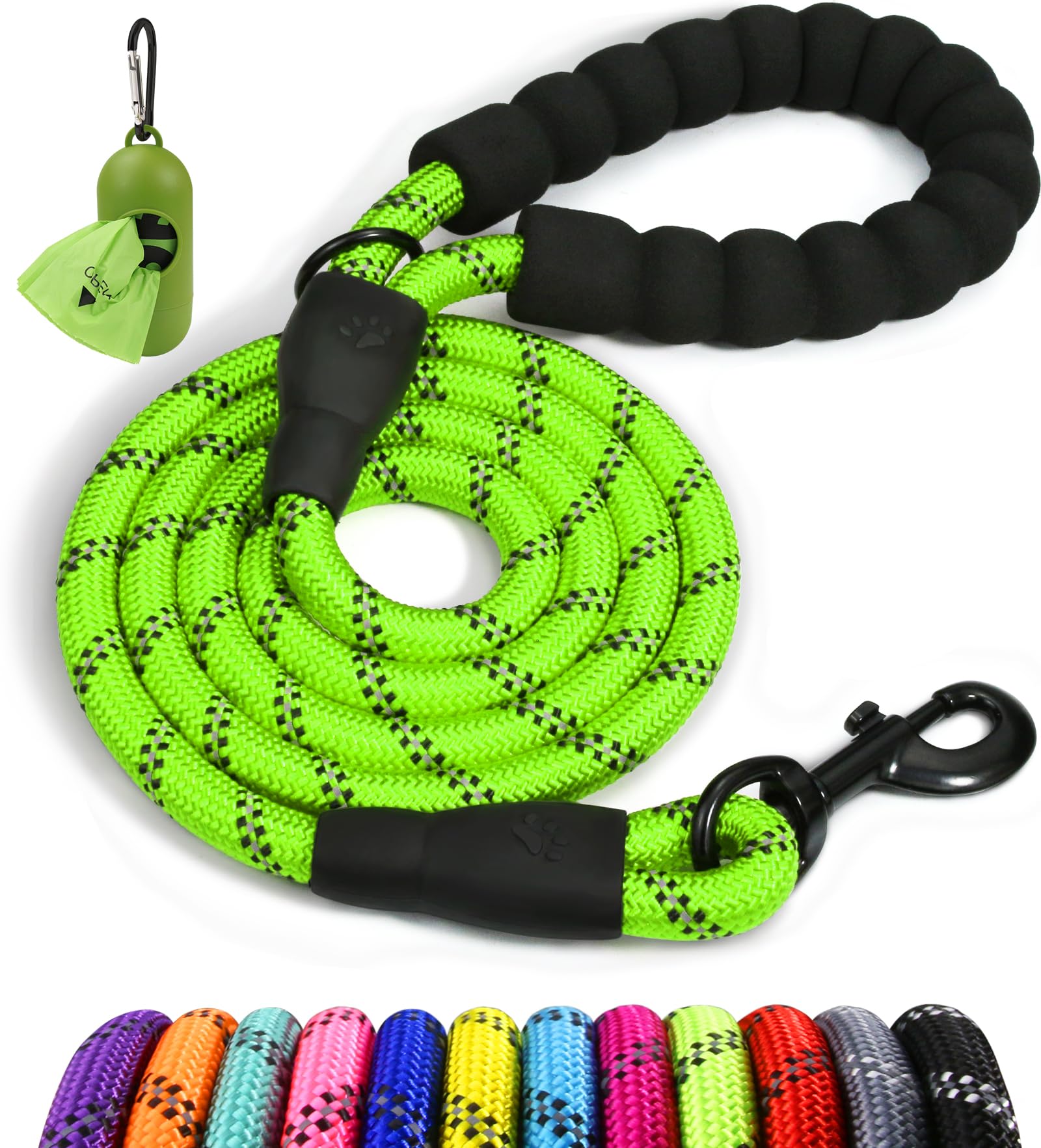Taglory Rope Dog Lead with Soft Padded Handle, 1.2 m Reflective Lead and Multi-Colour for Small Dogs, 1.0 cm, Black