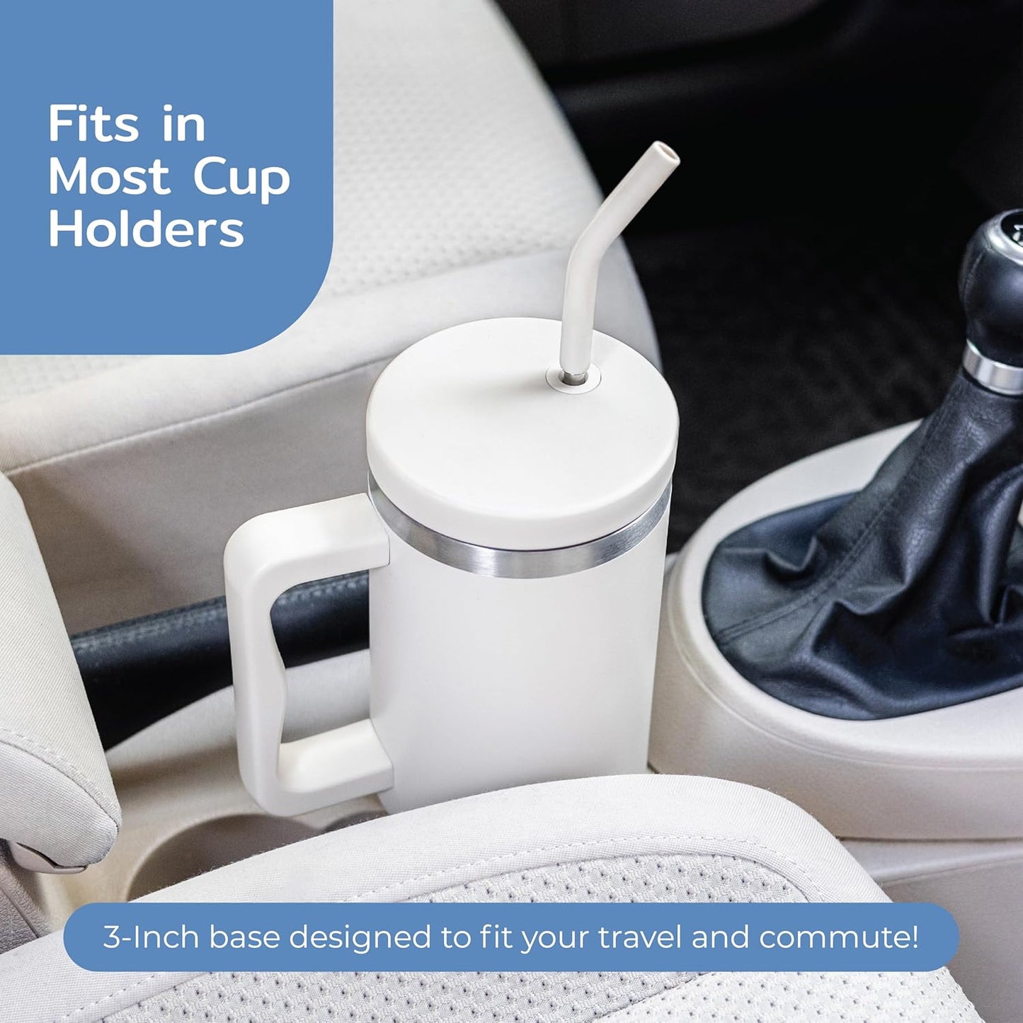 BOZ 40 oz Tumbler with Handle and Straw Lid - Cupholder-Friendly, Insulated Stainless Steel Water Bottle, Reusable Travel Mug, Ideal for Hot & Cold Beverages (White)