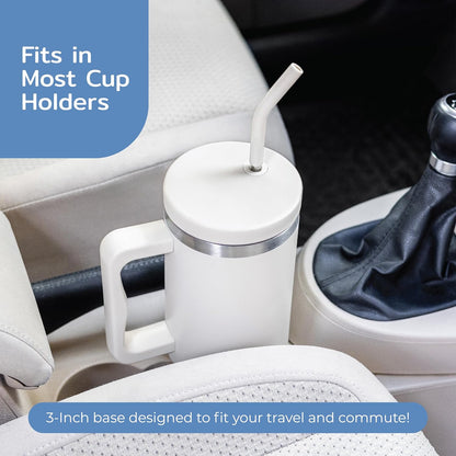 BOZ 40 oz Tumbler with Handle and Straw Lid - Cupholder-Friendly, Insulated Stainless Steel Water Bottle, Reusable Travel Mug, Ideal for Hot & Cold Beverages (White)