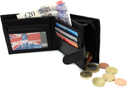 Wallets Mens Slim RFID Blocking Genuine Leather with Zip Coin Pocket, Banknote Compartments, Card Holders Pouch ID Window. Wallet for Men with Gift Box (Jet Black)
